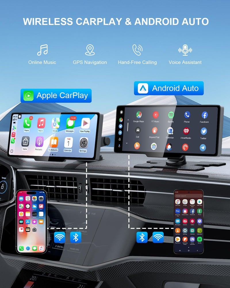 25HOURS HK3 Carplay Screen for Car, 10.26’’ Wireless Apple Car Play & Android Auto Touch Screen, 4K Dash Cam, 1080P Backup Camera, Car Stereo, GPS Navigation/Mirror Link/Bluetooth/Voice Control, Plug and Play - Image 2